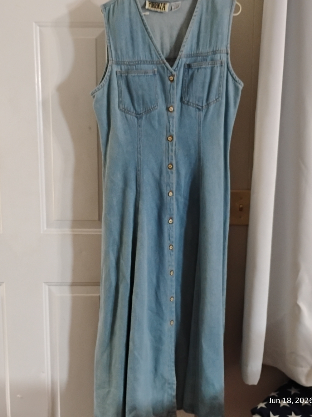 Vintage Forenza Sleeveless Button-Front Light Wash Denim Maxi Dress